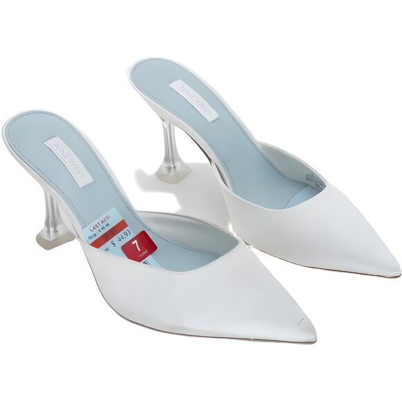 Nine West Hott White Satin Pointed-Toe Mule Pumps Bridal Slip-On Women's US 7M - Picture 4 of 6